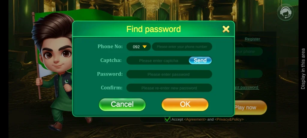 3 patti gold pakistan password reset interface